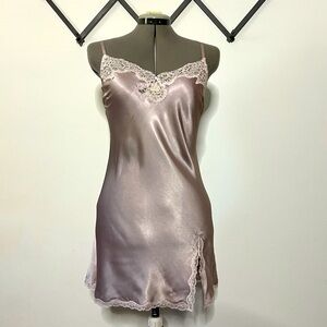 Victoria's Secret Y2K Silk Lace Slip Dress With Slit Lavender Lilac  Satin M